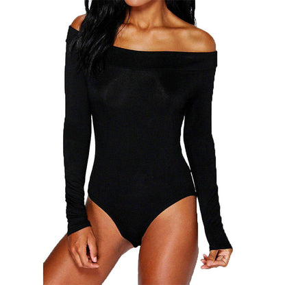 Loose Solid Women Off Shoulder Bodysuit Top Stretch Autumn