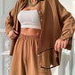 Womens Button Down Lounge Sets Long Sleeve Shirts And  2 Piece Outfit Set Casual Loungewear With Pockets