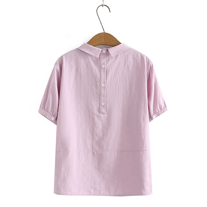 Cotton Jacquard Doll Shirt Short Sleeve Simple All-match T-shirt