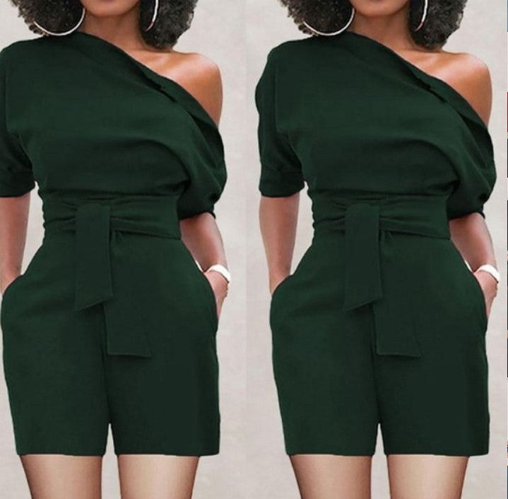 Women's Shoulder Button One-piece Shorts Suit