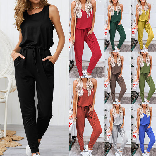 Women's Summer New Short Sleeve Tie Jumpsuit