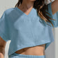 Simple Double Layer Champray Solid Color Short Sleeve V-neck Trousers Cotton Linen Pajamas