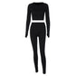 Long Sleeve Round Neck Top Package Hip Skinny Trousers High Elastic Sports Yoga Body-hugging Suit