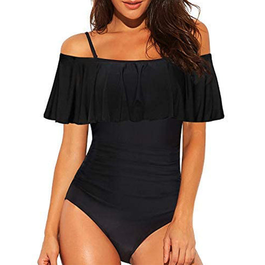 One-piece Cut-out Ruffled Strap Tube Top Swimsuit