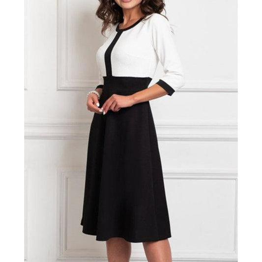 New Waist Slimming Temperament Mid-length Long Sleeve Patchwork Skirt