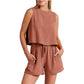 Women's Set Summer Sleeveless Tops And Drawstring Shorts Fashion Suit 2pcs