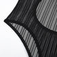 Steel Ring Gathered See-through Striped Mesh Shapewear Bodysuit