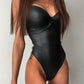 Black Pu Tight Sexy Sling Jumpsuit