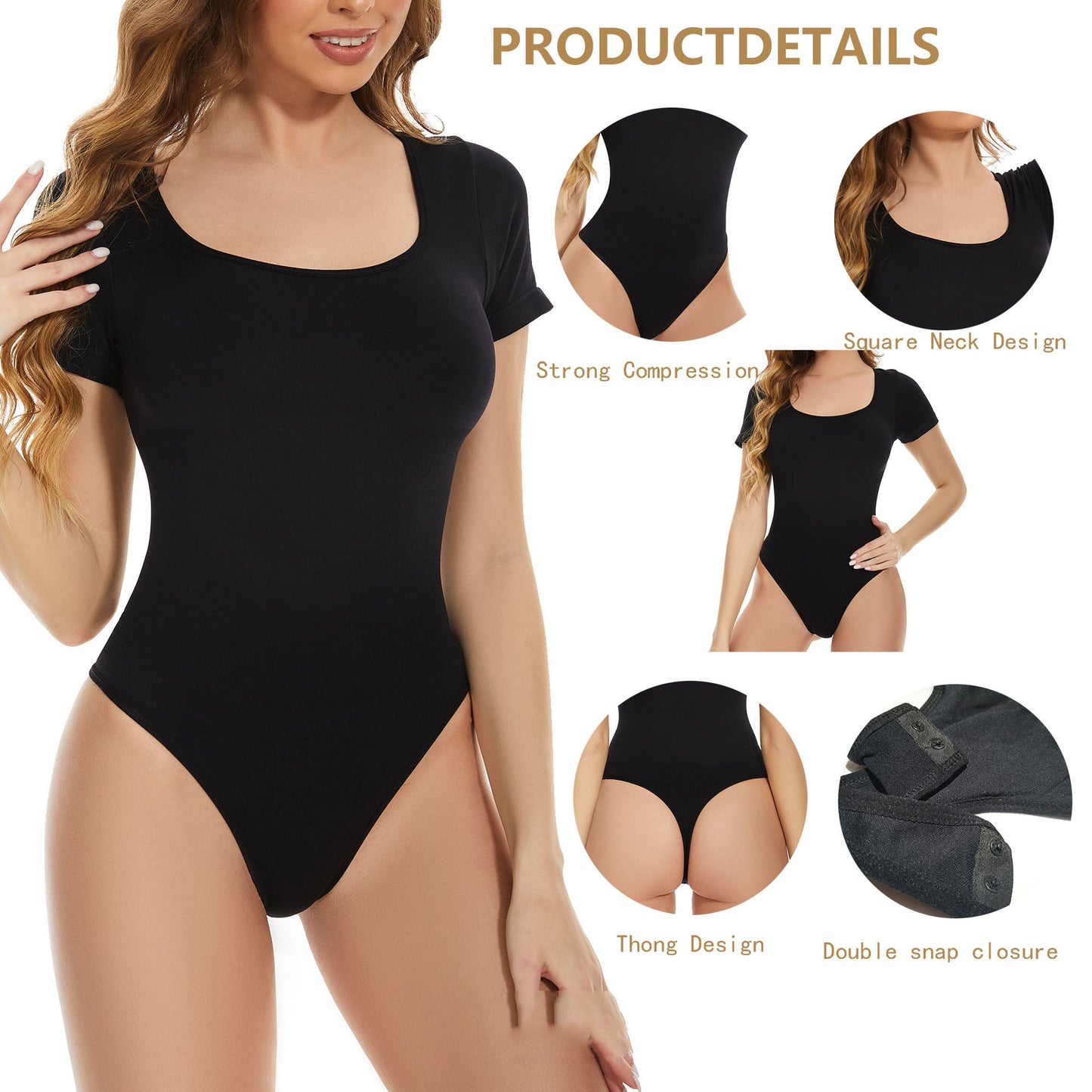 Short Sleeve Seamless Shapewear One-piece T-back