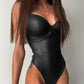 Black Pu Tight Sexy Sling Jumpsuit