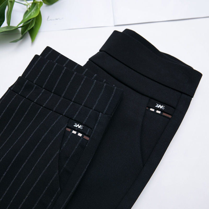 Elastic High Waist Spring Leisure Elastic StripeStraight-leg Pants