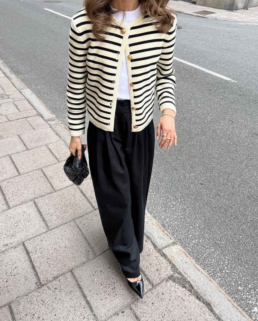 Women's Fashion Striped Crew Neck Knit Cardigan Pants Set