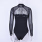 New Autumn Solid Color Stand-up Collar Long-sleeved Hollow Mesh One-piece