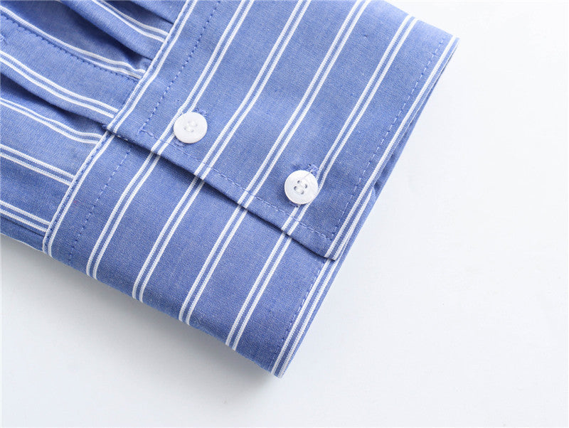 Lapel Long Sleeve Single-breasted Striped Shirt