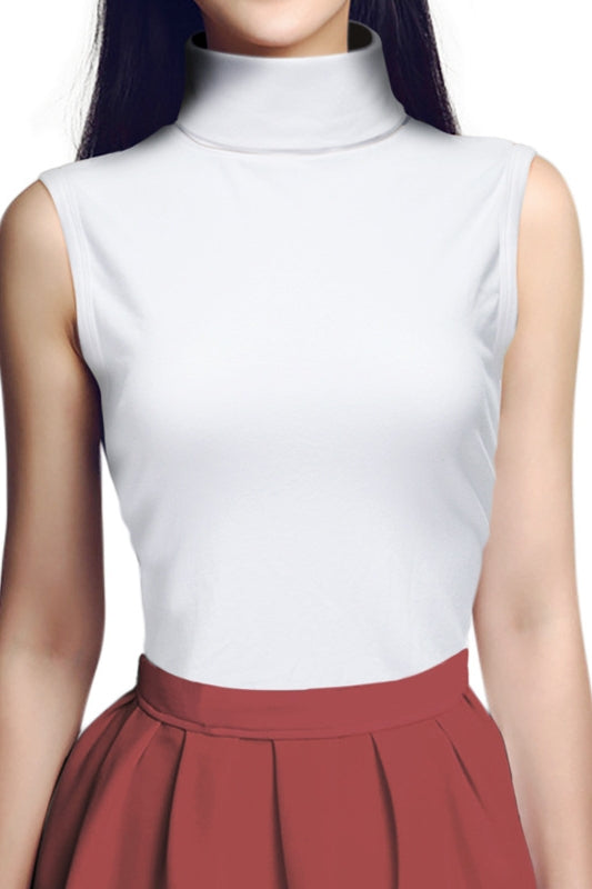 Solid color turtleneck sleeveless top