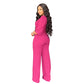 Solid Color Lantern Sleeve Top High Waist Straight Pants Two-piece Set