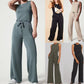 Solid Color Jumpsuit Sleeveless Tops Tie Elastic Pants Romper