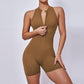 European And American Quick-drying Pleated No Embarrassment Line Tight Zipper Peach Hip Jumpsuit