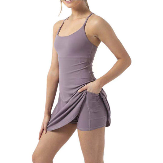 New Woman Tennis Yoga Running Dress With Pocket