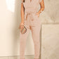 European And American Women's V-neck Pleated Fly-sleeve Jumpsuit