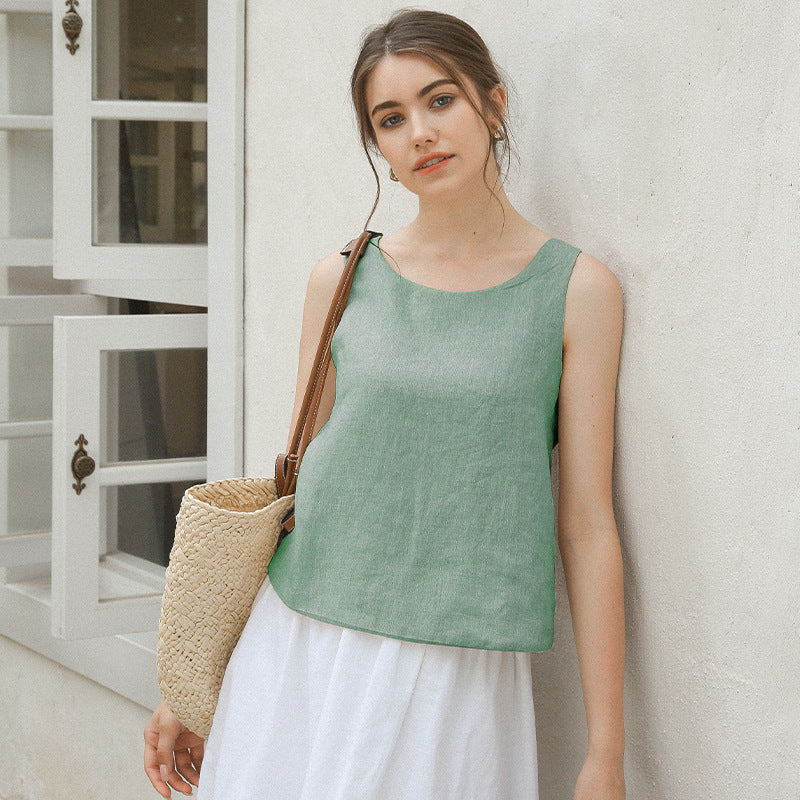 Linen Vest Versatile Back Cross Slimming Top