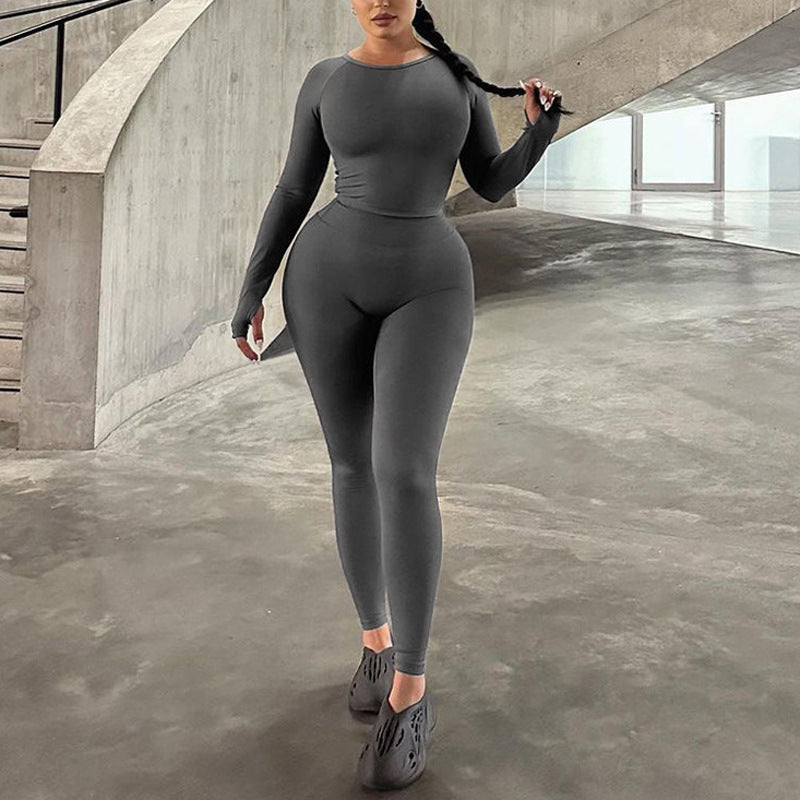 Long Sleeve Round Neck Top Package Hip Skinny Trousers High Elastic Sports Yoga Body-hugging Suit