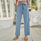 Womens Solid Color Casual Wide-leg Trousers