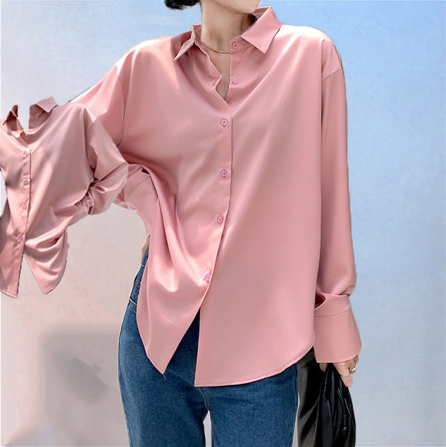 Women's Long-sleeved Satin Shirt