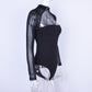 New Autumn Solid Color Stand-up Collar Long-sleeved Hollow Mesh One-piece