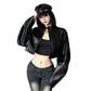 Single-breasted Leather Coat Midriff-baring Loose Coat