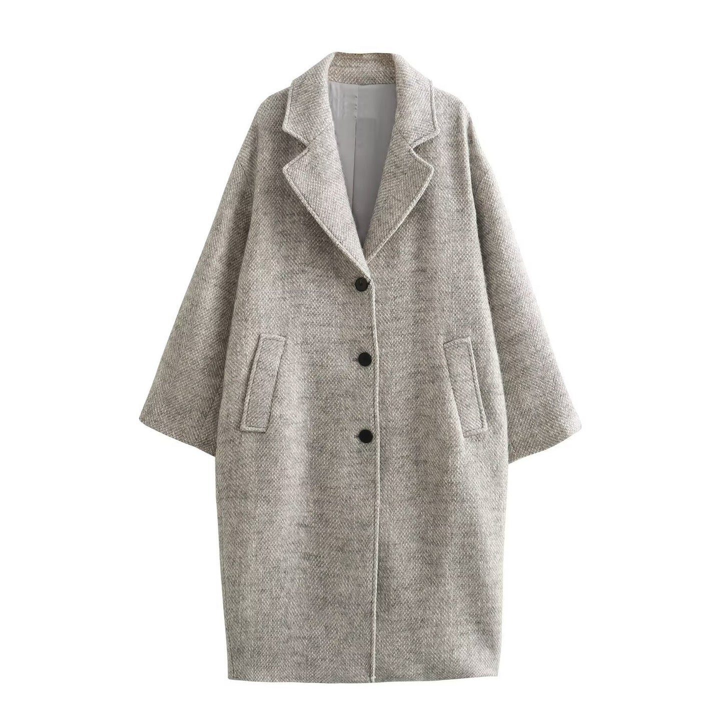 Women's Twill Single-breasted Long Woolen Coat