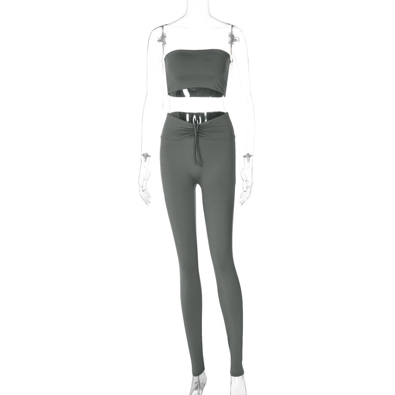 Tube Top Slim Fit Tied Skinny Pants Suit