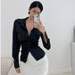 Autumn And Winter New Elegant Pleated Waist Tight Slim Lapel Slimming Shirt For Women