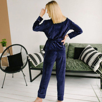 Women's Fashion Leisure Warm Velvet Long Sleeves Trousers Pajamas Homewear