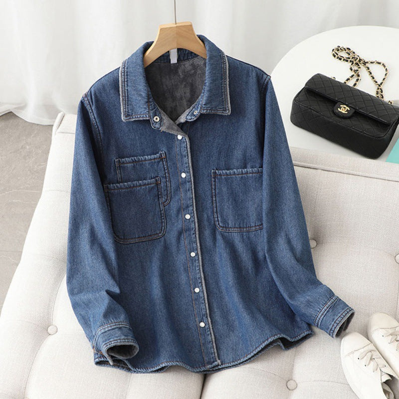 Denim Shirt Women Washed Loose And Warm