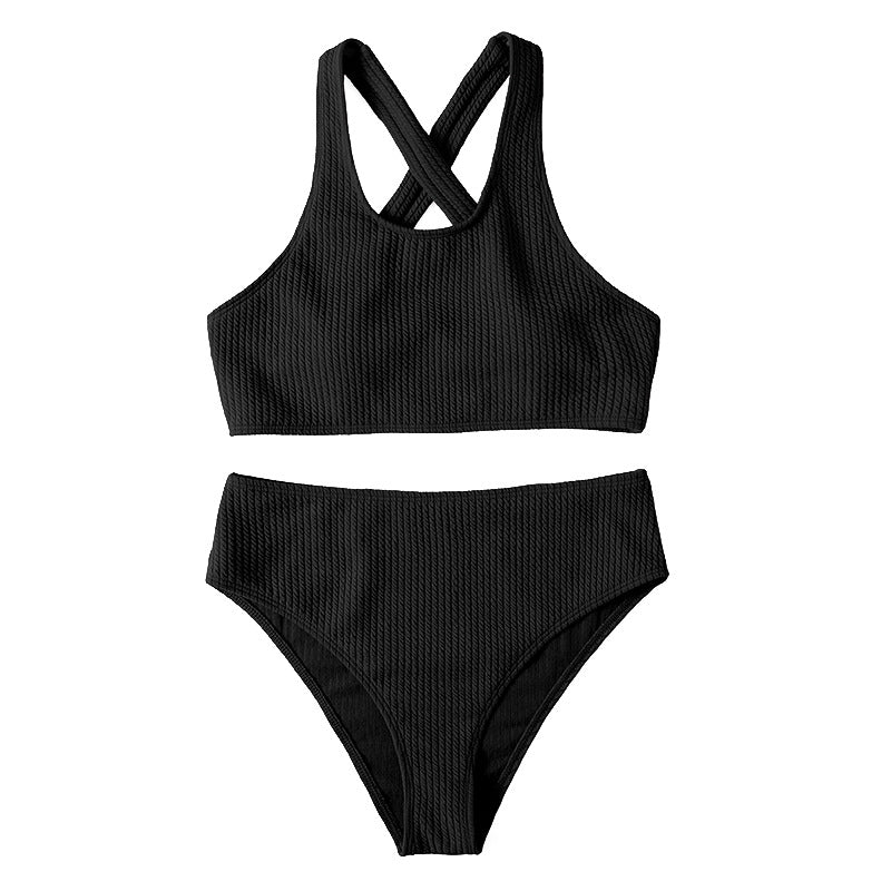 Women's Solid Color Cross Strap New Swimsuit Bikini