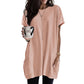 Loose Side Pocket Shiying Mid-length Thigh-length Short Sleeve Top For Women