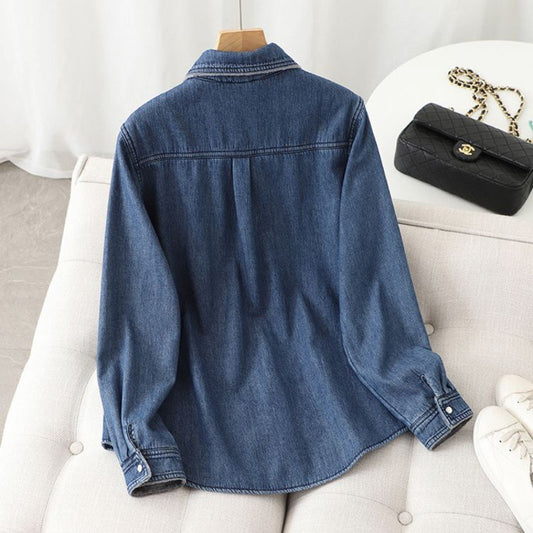 Denim Shirt Women Washed Loose And Warm