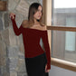 Solid Color Pullover Off-the-shoulder Long Sleeve Hollow Out