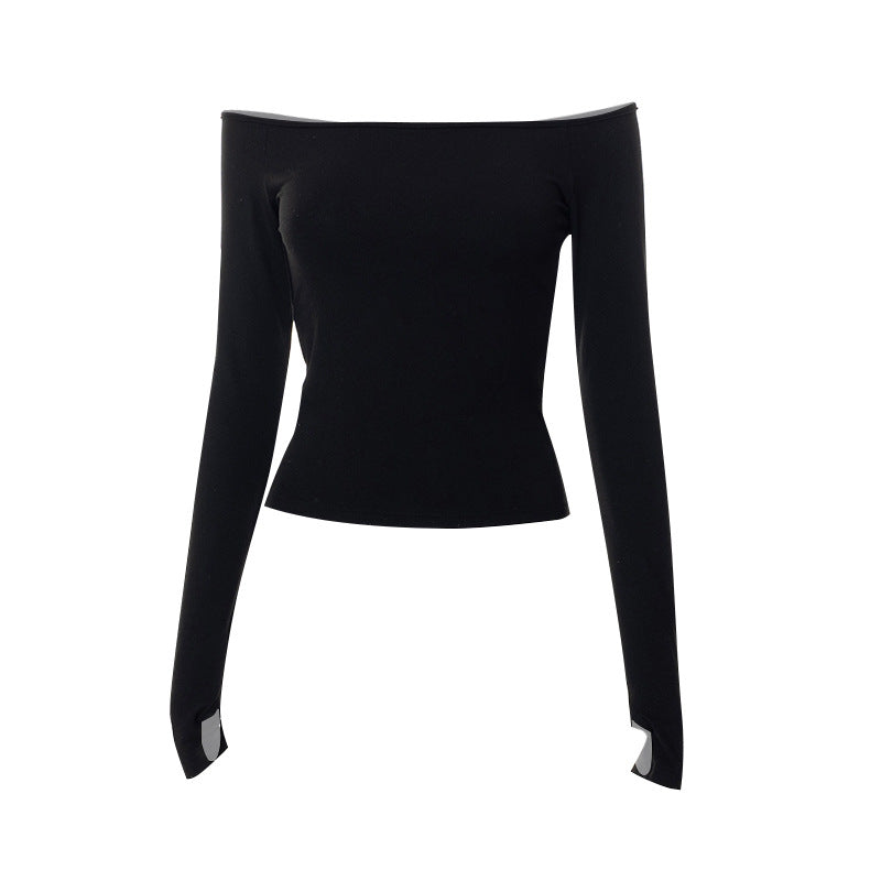 Solid Color Pullover Off-the-shoulder Long Sleeve Hollow Out