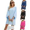 Solid Color And V-neck Three-quarter Sleeve Puff Sleeve Loose Dress