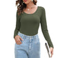 Women's U-neck Long-sleeved T-shirt Bottoming Shirt