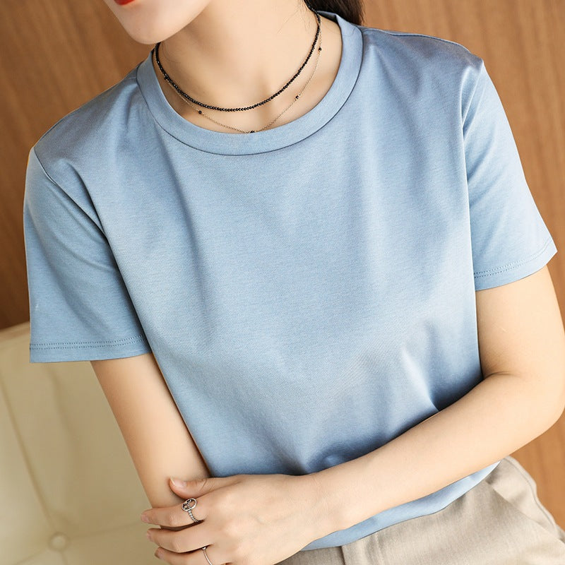 Mercerized Cotton Short Sleeve Women's Slimming Loose