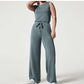 Solid Color Jumpsuit Sleeveless Tops Tie Elastic Pants Romper