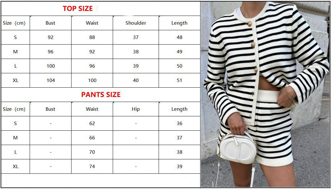 Women's Fashion Striped Crew Neck Knit Cardigan Pants Set