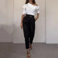 Fashion High Collar Oblique Shoulder Tops Blouse And Pants Women