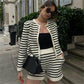 Women's Fashion Striped Crew Neck Knit Cardigan Pants Set