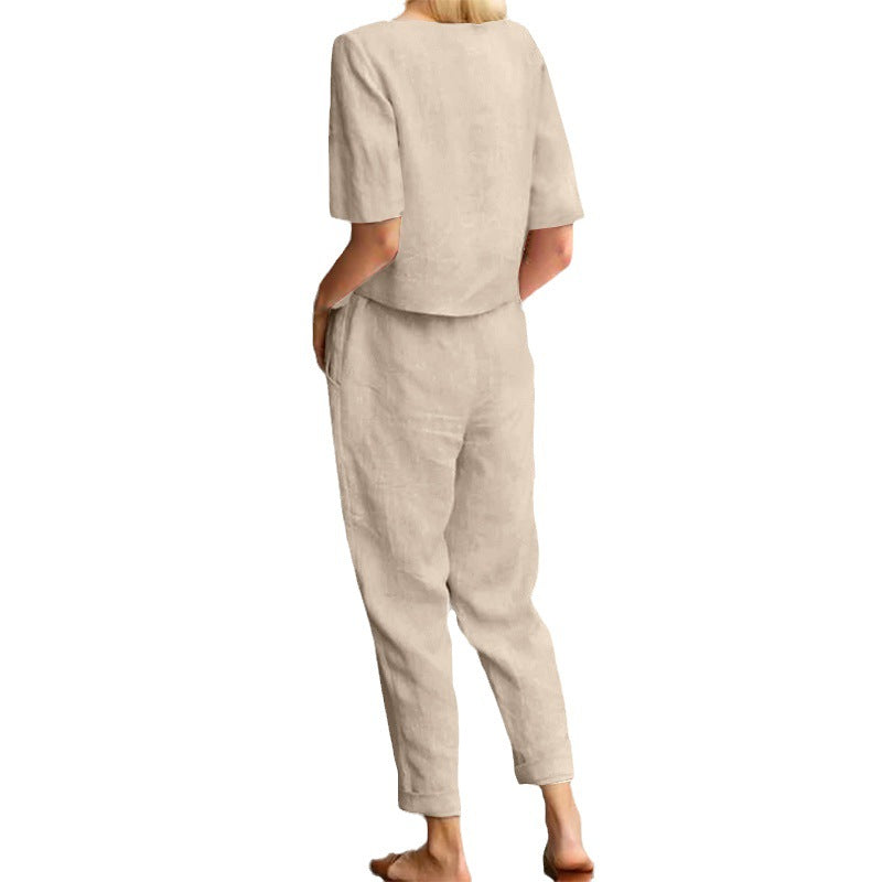 Women's Cotton And Linen Wide-leg Pants Suit