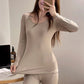 Long Johns Thermal Underwear Stretch Round U Collar Thin Bottoming Shirt Women