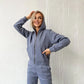 Fleece-lined Hooded Zipper Long-sleeve Sweater Set